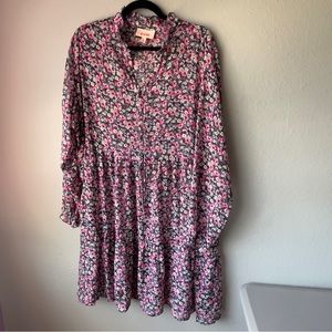 EVRI Tiered Floral Print Chiffon Midi dress 1X Plus NWT